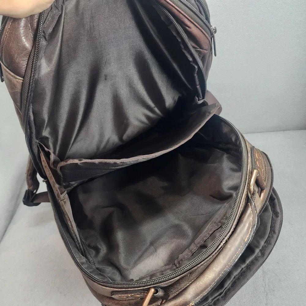 Wilsons Leather Backpack Brown Multi Pocket Laptop Travel Bag Mens OS